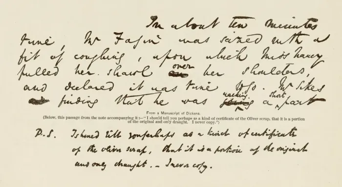 Gerahmter Druck : Die Dickens-Manuschrift  /  1891
