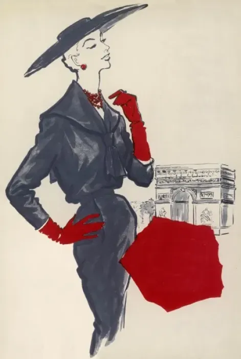 Gerahmter Druck : Dior-Anzug, 1954 Gerahmter Druck : Dior-Anzug, 1954