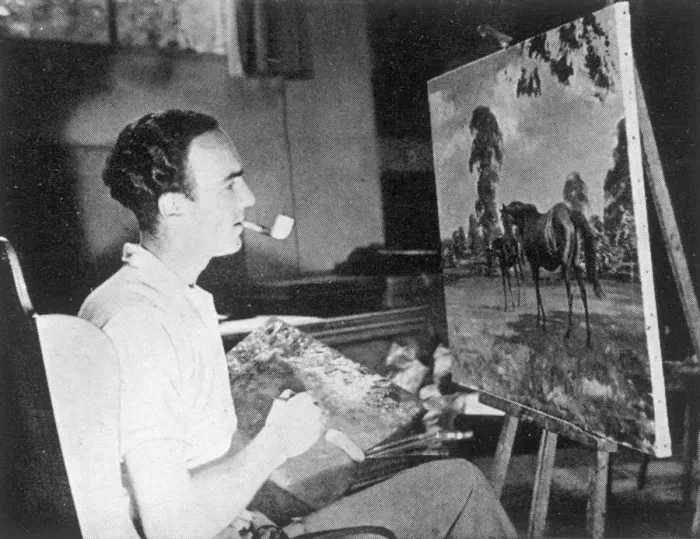 Gerahmter Druck : Edward Seago in seinem Atelier. Gerahmter Druck : Edward Seago in seinem Atelier.