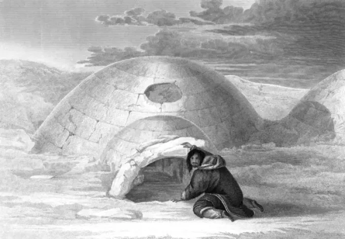 Gerahmter Druck : Die Eskimaoberbauern bauen eine Hütte Nummer drei Gerahmter Druck : Die Eskimaoberbauern bauen eine Hütte Nummer drei