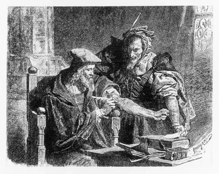 Gerahmter Druck : Faust macht seinen Vertrag Gerahmter Druck : Faust macht seinen Vertrag