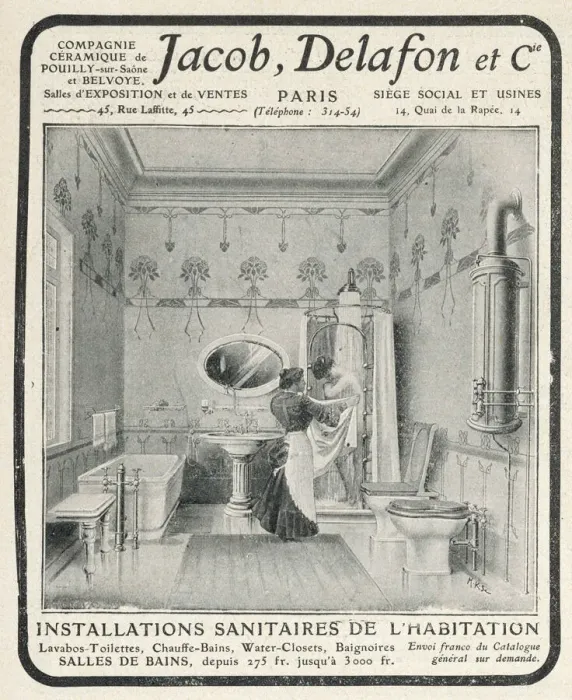 Gerahmter Druck : Französischer Badezimmer 1906 Gerahmter Druck : Französischer Badezimmer 1906