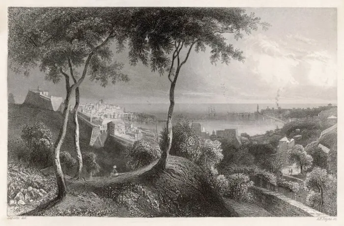 Gerahmter Druck : Genova / Allgemeiner Überblick 19C Gerahmter Druck : Genova / Allgemeiner Überblick 19C