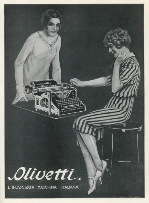 Gerahmter Druck : Mädchen mit Olivetti Gerahmter Druck : Mädchen mit Olivetti