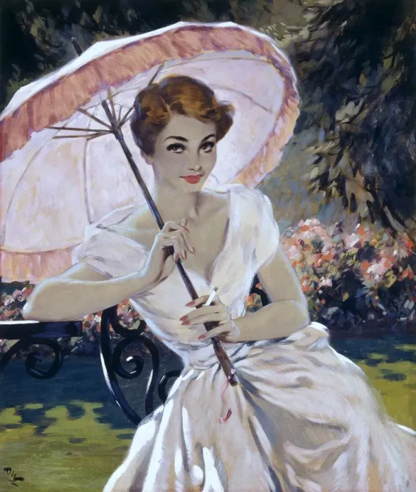 Gerahmter Druck : Mädchen mit Parasol von David Wight Gerahmter Druck : Mädchen mit Parasol von David Wight