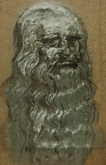 Gerahmter Druck : Guinness-Ratgeber, Porträt von Leonardo da Vinci mit Nägeln Gerahmter Druck : Guinness-Ratgeber, Porträt von Leonardo da Vinci mit Nägeln