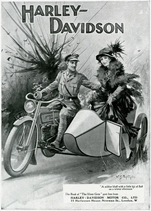 Gerahmter Druck : Harley-Davidson-Werbung aus dem Ersten Weltkrieg Gerahmter Druck : Harley-Davidson-Werbung aus dem Ersten Weltkrieg