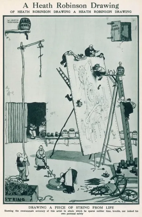Gerahmter Druck : Ein Heath-Robinson-Zeichnung. Gerahmter Druck : Ein Heath-Robinson-Zeichnung.