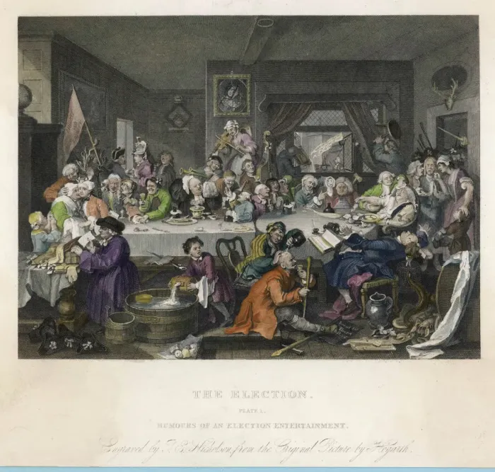 Gerahmter Druck : Hogarth Wahlen / 1 von 4 (C) Gerahmter Druck : Hogarth Wahlen / 1 von 4 (C)
