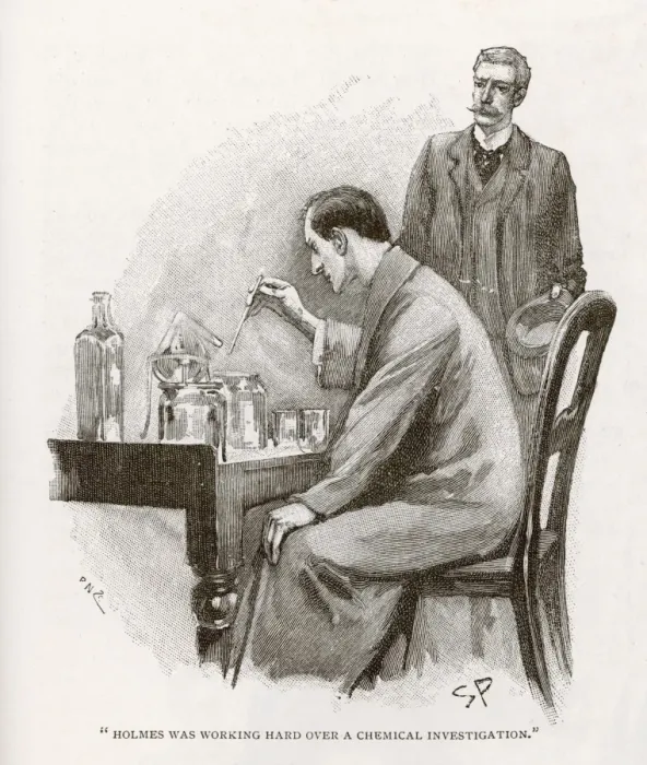 Gerahmter Druck : Sherlock Holmes und Dr. John Watson im Labor Gerahmter Druck : Sherlock Holmes und Dr. John Watson im Labor
