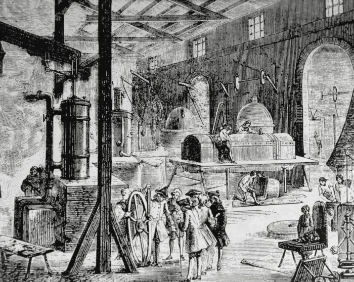 Gerahmter Druck : Industrielle Revolution, London, Innenraum eines englischen Faktors