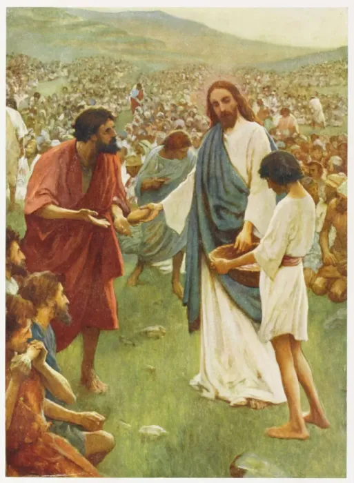 Gerahmter Druck : Jesu füttert fünftausend Gerahmter Druck : Jesu füttert fünftausend