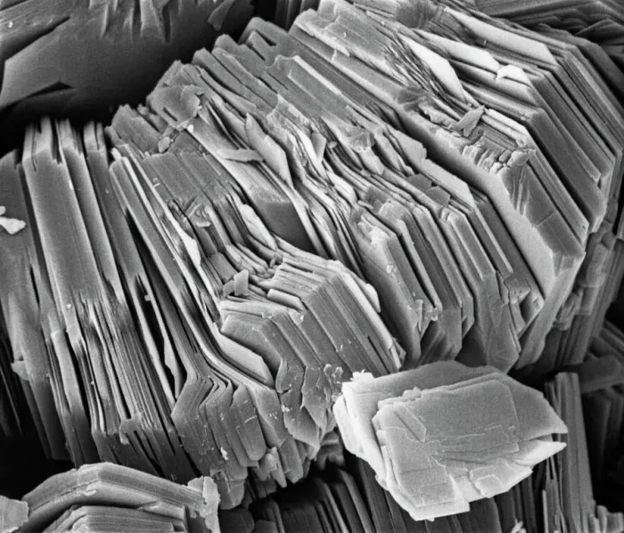 Gerahmter Druck : Kaolinite. Bild des Elektronenmikroskops von Kaolinat ( x 4.00 K ) Gerahmter Druck : Kaolinite. Bild des Elektronenmikroskops von Kaolinat ( x 4.00 K )