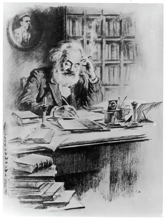 Gerahmter Druck : Karl Marx im Studium Gerahmter Druck : Karl Marx im Studium