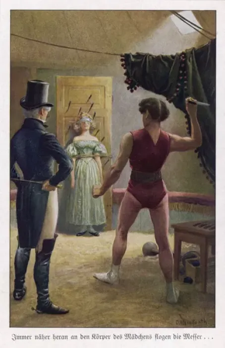 Gerahmter Druck : Munzwerfer / Um 1880 Gerahmter Druck : Munzwerfer / Um 1880