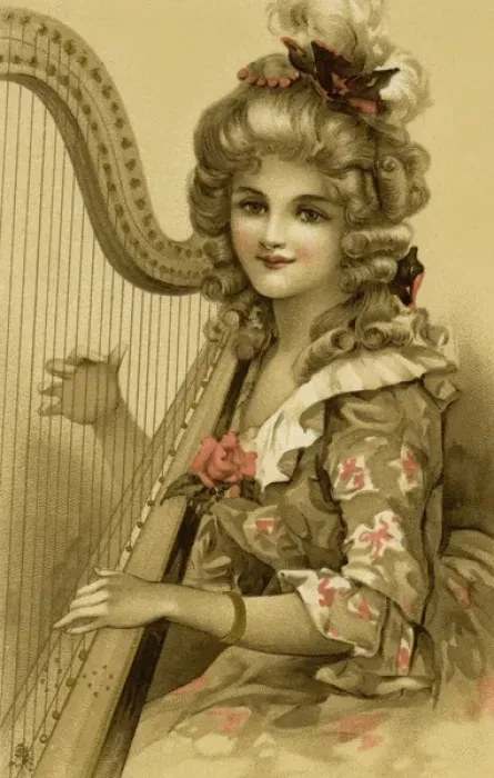 Gerahmter Druck : Die Dame spielt ein Harfe Gerahmter Druck : Die Dame spielt ein Harfe