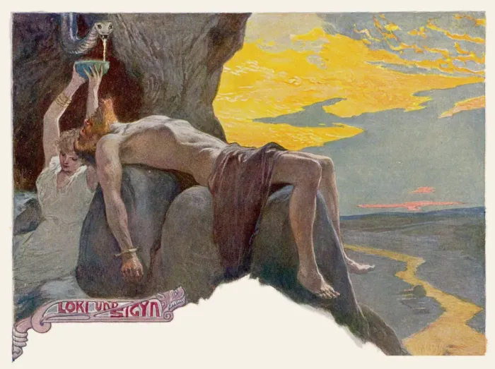 Gerahmter Druck : Loki und Sigyn