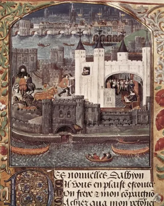 Gerahmter Druck : Londons und der Themse (15.Jh.). Gotische Kunst Gerahmter Druck : Londons und der Themse (15.Jh.). Gotische Kunst