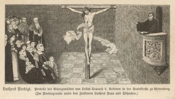 Gerahmter Druck : Luther predigt Gerahmter Druck : Luther predigt