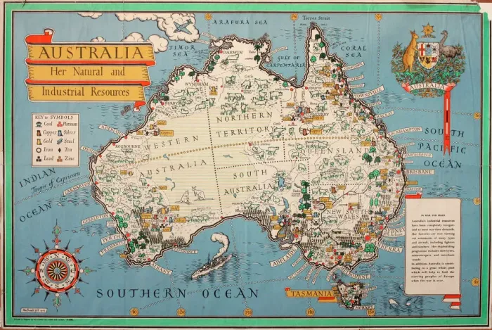 Gerahmter Druck : Karte Australiens Gerahmter Druck : Karte Australiens