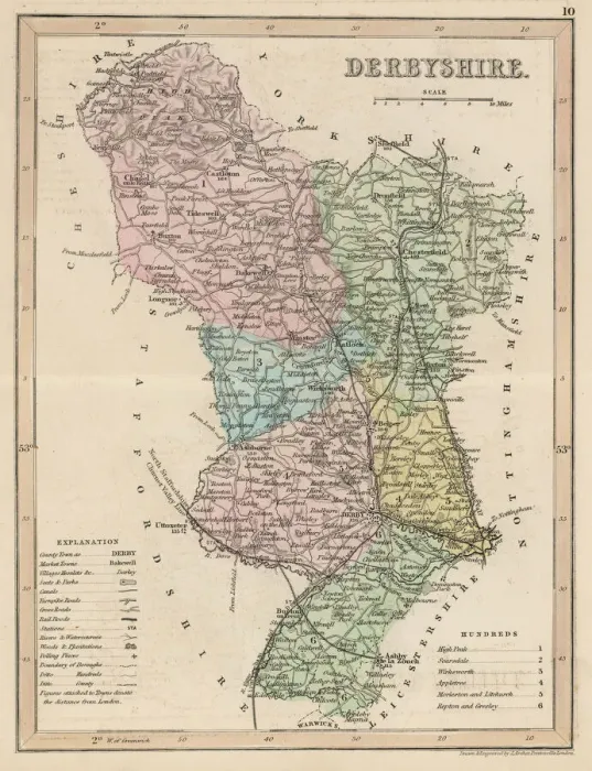 Gerahmter Druck : Karte / Derbyshire 1847 Gerahmter Druck : Karte / Derbyshire 1847