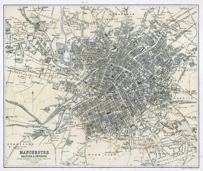 Gerahmter Druck : Karte / Manchester 1878 Gerahmter Druck : Karte / Manchester 1878