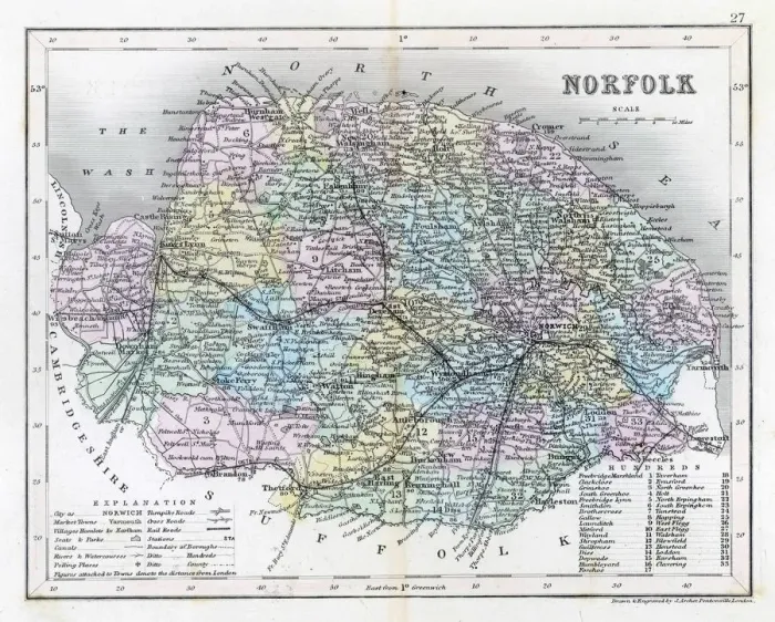 Gerahmter Druck : Karte / Norfolk 1847 Gerahmter Druck : Karte / Norfolk 1847