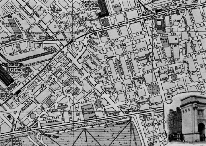 Gerahmter Druck : Karte des Gebiets von St Marylebone in London Gerahmter Druck : Karte des Gebiets von St Marylebone in London
