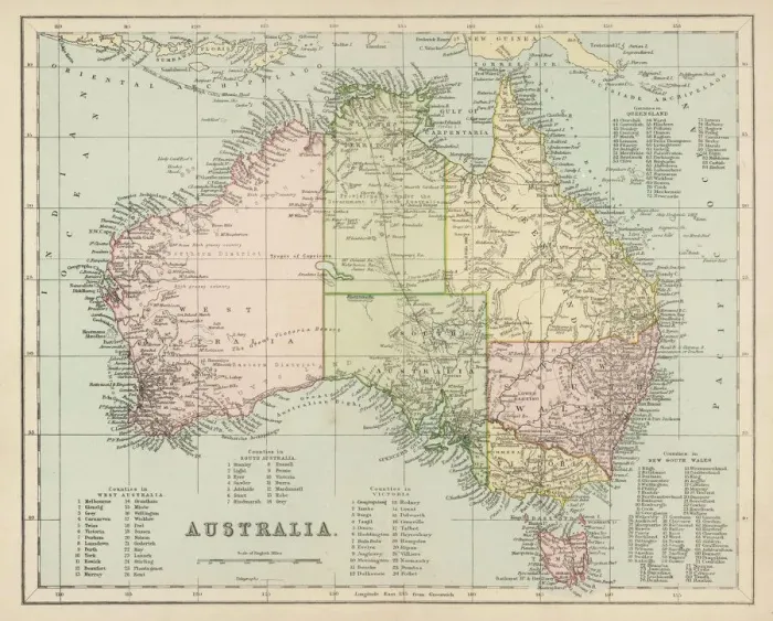 Gerahmter Druck : Karten / Australische Post - 1876 Gerahmter Druck : Karten / Australische Post - 1876