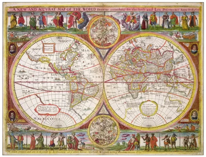 Gerahmter Druck : Überon Weltkarte / 1670 Gerahmter Druck : Überon Weltkarte / 1670