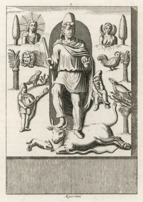 Gerahmter Druck : MITHRAS. Mithras mit verbundenen Symbolen und Attributen Gerahmter Druck : MITHRAS. Mithras mit verbundenen Symbolen und Attributen