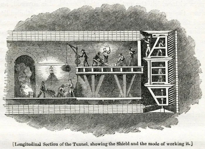 Gerahmter Druck : Längenabschnitt des Thams-Tunnels aus dem Jahr 1825 Gerahmter Druck : Längenabschnitt des Thams-Tunnels aus dem Jahr 1825