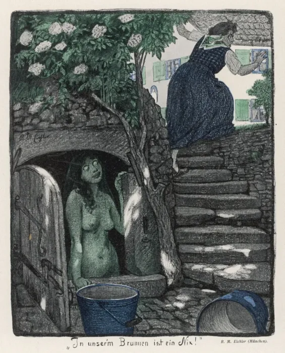 Gerahmter Druck : Die Nixe im Brunnen