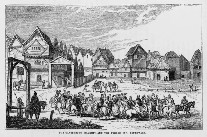 Gerahmter Druck : Wandernde Pilger / Chaucer Gerahmter Druck : Wandernde Pilger / Chaucer