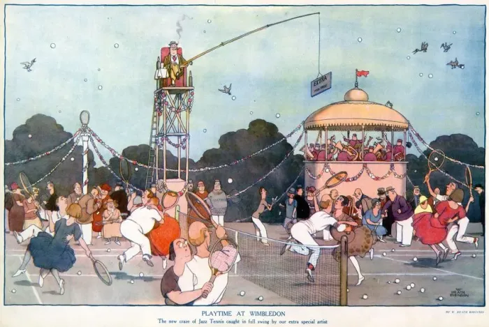 Gerahmter Druck : Spielzeit bei Wimbledon. Von William Heath Robinson Gerahmter Druck : Spielzeit bei Wimbledon. Von William Heath Robinson