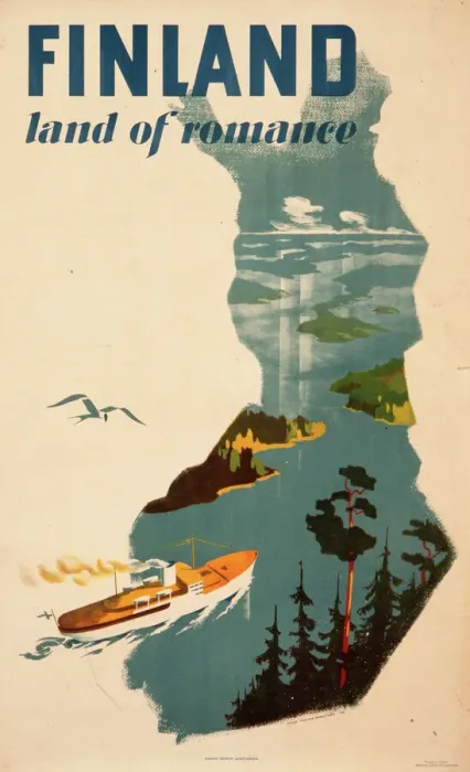 Gerahmter Druck : Plakat, das Finnland bewirbt Gerahmter Druck : Plakat, das Finnland bewirbt