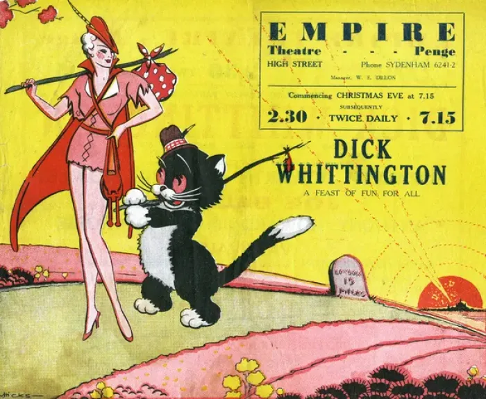 Gerahmter Druck : Das Programmcover – Dick Whittington – Pantomime Gerahmter Druck : Das Programmcover – Dick Whittington – Pantomime