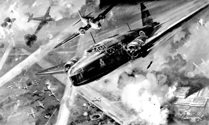 Gerahmter Druck : Wellington Bomber der RAF angreift ein deutsches Luftfeld, zweiter Versuch Gerahmter Druck : Wellington Bomber der RAF angreift ein deutsches Luftfeld, zweiter Versuch