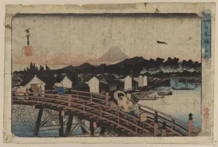 Gerahmter Druck : Regen über Nihonbashi