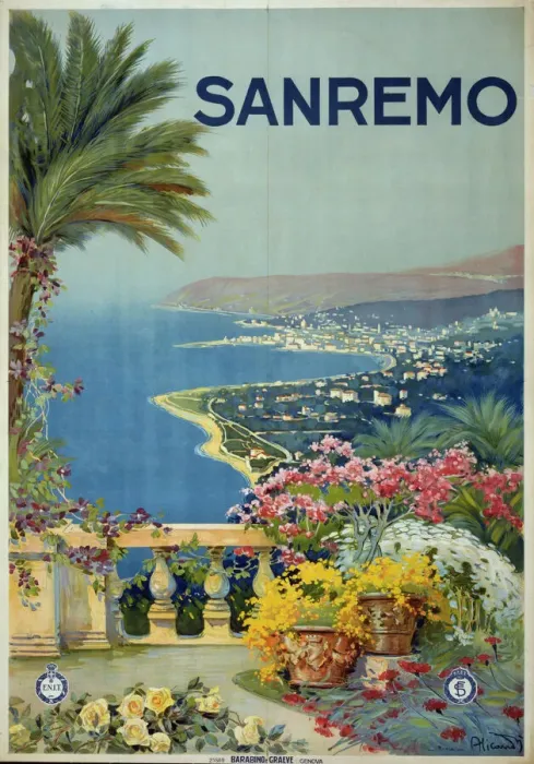 Gerahmter Druck : Sanremo, Plakette mit Ansicht der Küste von San Remo aus einer Terrasse, Datum um 1920 Gerahmter Druck : Sanremo, Plakette mit Ansicht der Küste von San Remo aus einer Terrasse, Datum um 1920