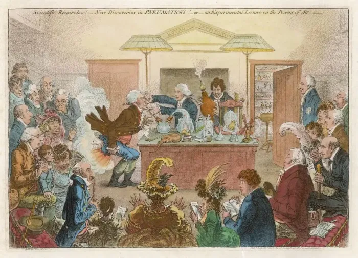 Gerahmter Druck : Wissenschaft / Gillrays Satire Gerahmter Druck : Wissenschaft / Gillrays Satire