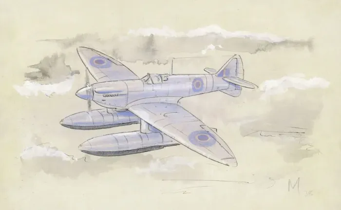 Gerahmter Druck : Spitfire mit Fließzahlen Gerahmter Druck : Spitfire mit Fließzahlen