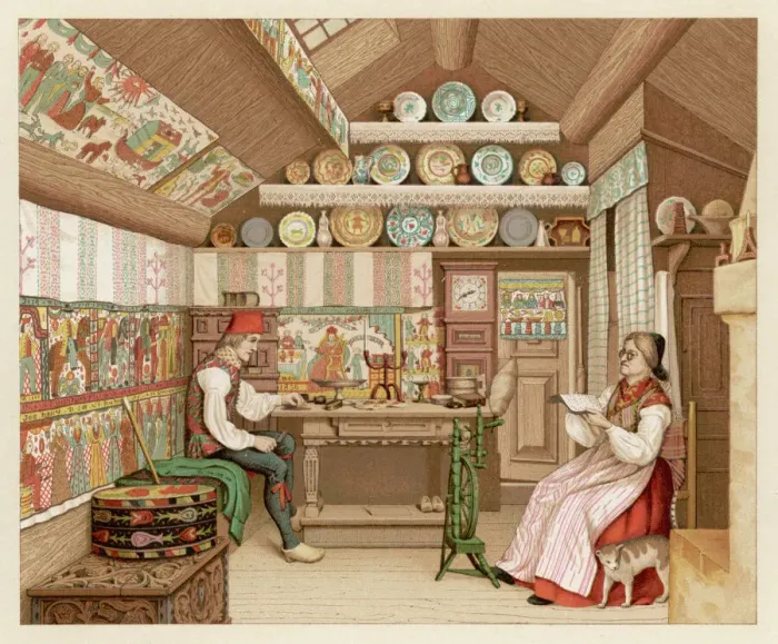 Gerahmter Druck : Schwedischer Bauerninterieur Gerahmter Druck : Schwedischer Bauerninterieur