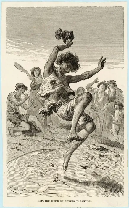 Gerahmter Druck : Tarantismus-Kur / 1877 Gerahmter Druck : Tarantismus-Kur / 1877