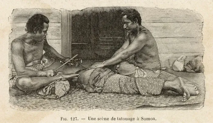 Gerahmter Druck : Tätowierer aus Samoa