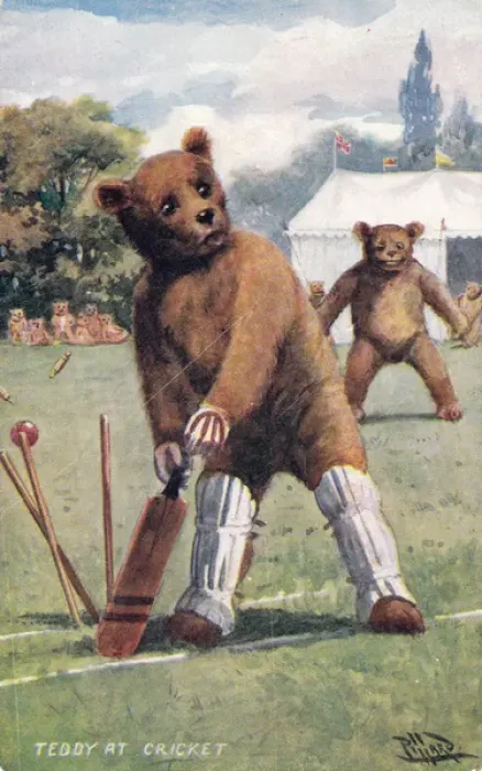 Gerahmter Druck : Bär spielt Cricket Gerahmter Druck : Bär spielt Cricket
