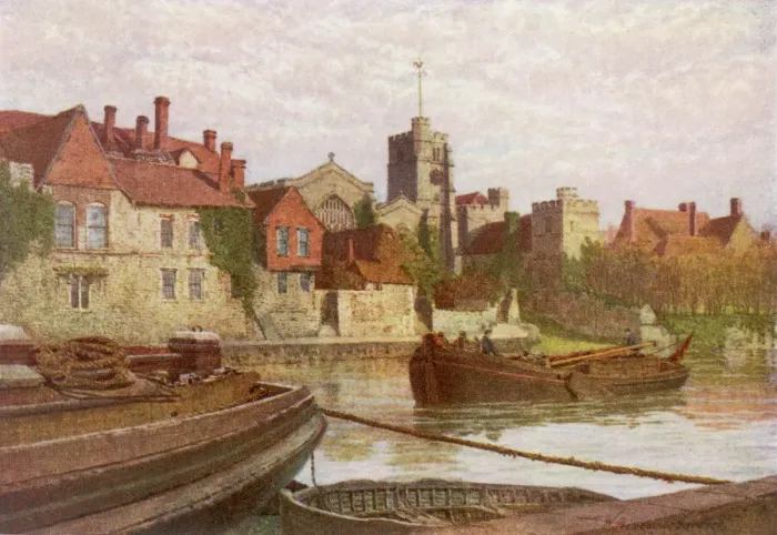 Gerahmter Druck : Flussboote am Thames aus dem Jahr 1907 Gerahmter Druck : Flussboote am Thames aus dem Jahr 1907