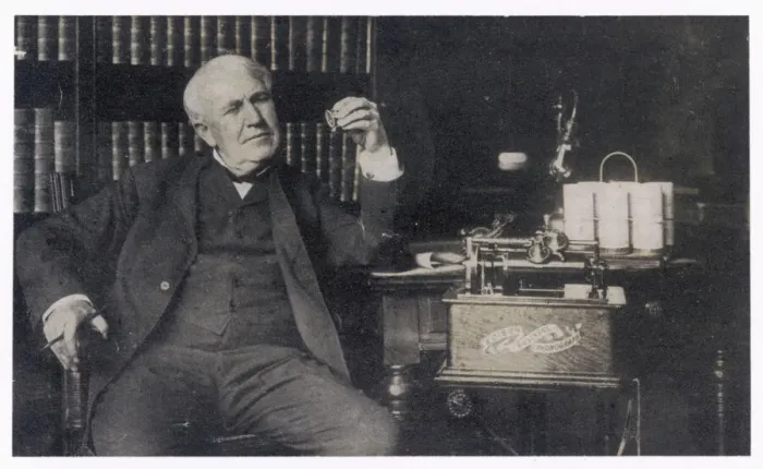 Gerahmter Druck : Thomas Edison, Phönograph Gerahmter Druck : Thomas Edison, Phönograph