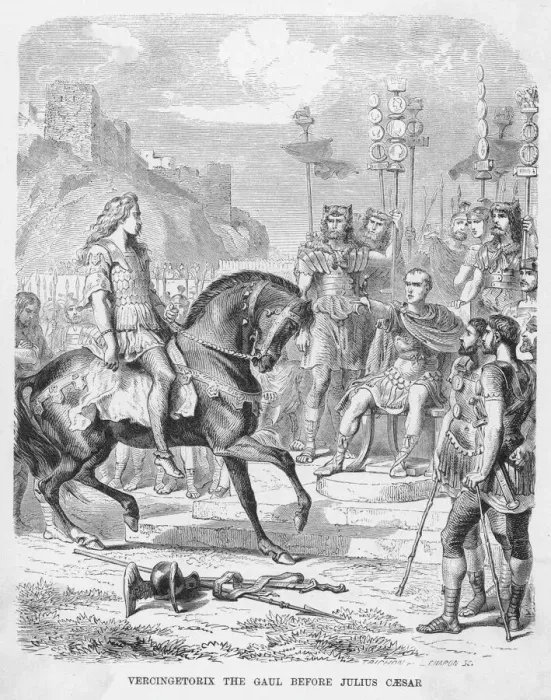Gerahmter Druck : Vercingetorix und Gaius Julius Caesar