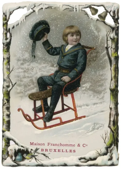 Gerahmter Druck : Junge auf Schleuder 1880